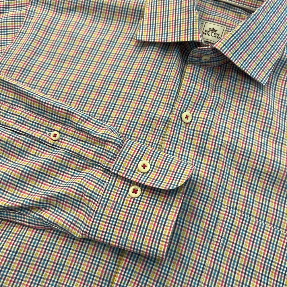 Peter Millar Men's Multi-Check Shirt in Blue, Red, Green
